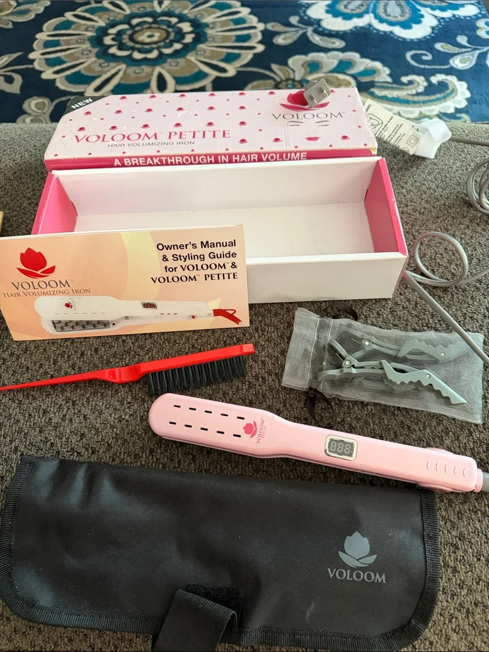 Voloom Petite Hair Volumizing Iron - Pink bag and clips used once